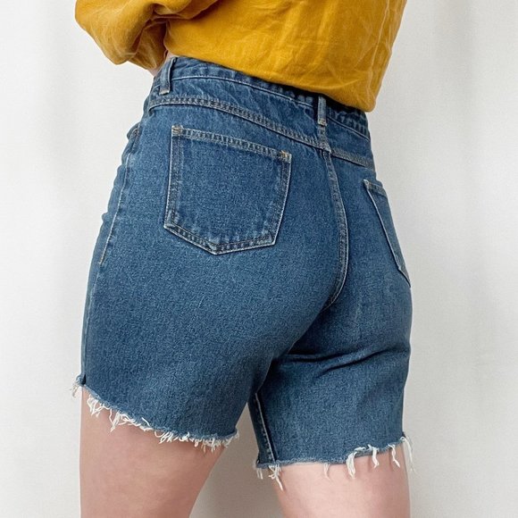 Vintage Pants - Vintage High Rise Ribcage Distressed Raw Hem Cut Off Wedgie Denim Jean Shorts
